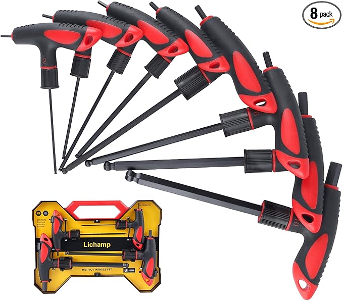 Lichamp 8 Pieces Metric T Handle Allen Wrench Set, 2-10 mm, Ball Head, Standard Long Tee Handle Allen Hex Key Set, Heavy Duty Excellent