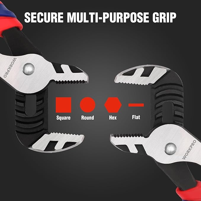 WORKPRO 2-Piece Groove Joint Pliers Set, 10 & 8 Inch Adjustable Water Pump Pliers, Straight Jaw Tongue and Groove Pliers