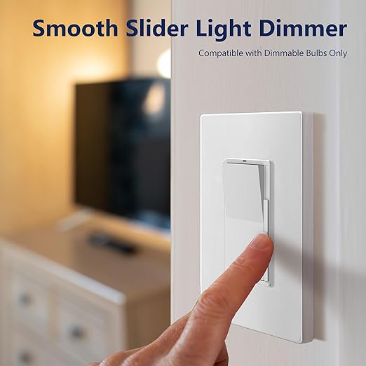 LIDER Dimmer Paddle Switch for Dimmable 300W LED/CFL Lights, 1-Pole or 3-Way, 120 V, Modern Upgrade, UL Listed, Wall Plate Included, White, 2 Pack