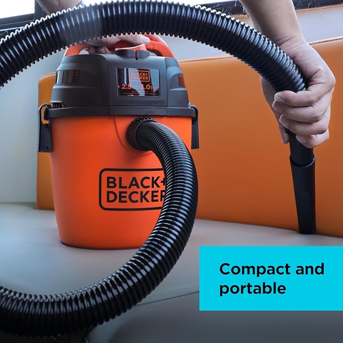 BLACK+DECKER Shop Vacuum, Wet/Dry Mini Shop Vac with Accessories, 2.5 Gallon, 3 Peak HP, Small Vacuum for Garage, Home & Pets, 80 CFM, BDXV18134PA