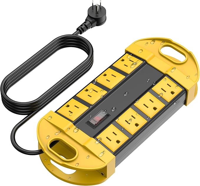 CCCEI Outdoor Power Strip Weatherproof with 8 Plug, Waterproof Extension Cord with Multiple Outlets, Christmas Exterior Garden Yard Surge Protector 10FT.