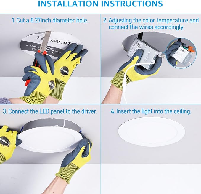 TORCHSTAR 8 Inch 5CCT Ultra-Thin LED Recessed Ceiling Light with Junction Box, CRI90, 27003000350040005000K Selectable, 18W Dimmable Slim Canless Wafer Downlight, ETL & ES & FCC, Pack of 6