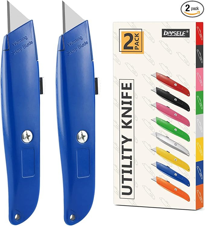 DIYSELF 2Pack Utility Knife Box Cutter Retractable Blade Heavy Duty(Blue)