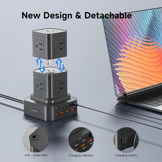 Charging Station (100W), 17-in-1 USB C Power Strip with Surge Protection, 6.6Ft Extension Cord, 4 USB C and 4 USB A Ports, 9 AC Outlets for Home Office Dorm Room