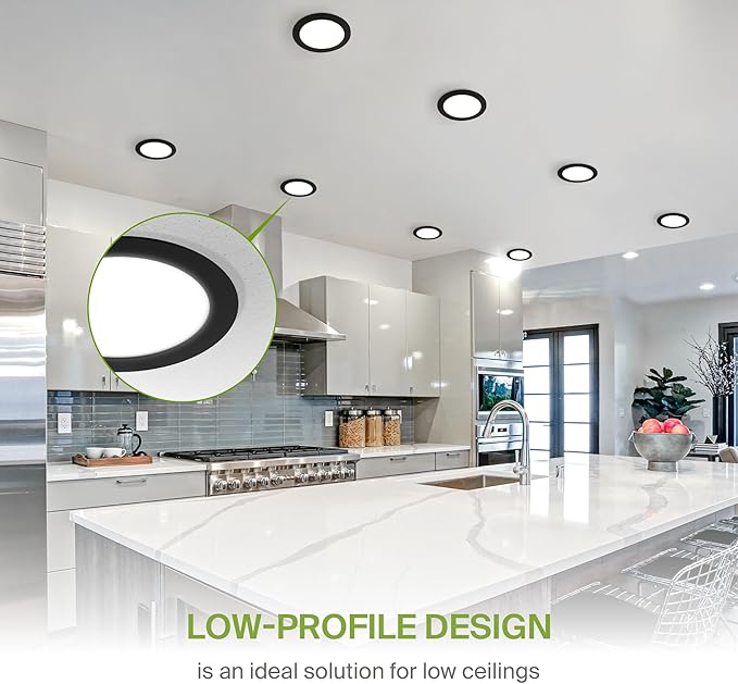 ASD 6 Pack LED Recessed Lighting 6 Inch 12W, 5 CCT 2700K-5000K CRI90+, IC Rated Ultra Thin Dimmable Ceiling Lights with J Box, Canless Wafer Downlight, Round Slim Panel Light, Energy Star ETL, Black