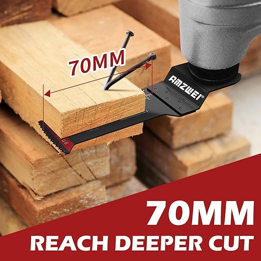 6 Pcs Extra Long Oscillating Tool Blades, Bi-Metal Curved Edge Multitool Blades for Wood with Nails, Metal, Wood, Oscillating Saw Blades Compatible with Dewalt Milwaukee Bosch Worx Ryobi(70MM)