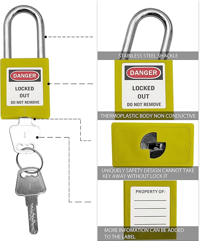 SAFBY Lockout Tagout Locks, Safety Padlock, Keyed Differently Loto Safety Padlocks for Lock Out Tag Out Kits Station (Yellow NO.1-10)