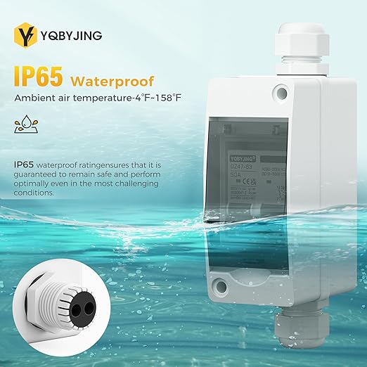 DC Solar Panel Disconnect Switch 50 Amp AC Miniature Circuit Breaker Box 500V 2 Poles with IP65 Waterproof UV-Proof Box for Outdoor Solar PV Homes Battery