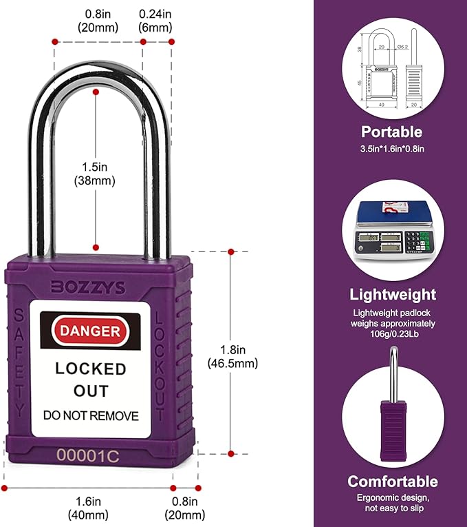 Lockout Tagout Locks with 2 Master Keys|12-Pack Purple OSHA Loto Lock|Keyed Different & Laser Coding|Lock Out Padlock Kits for Machinery & Electrical Panels