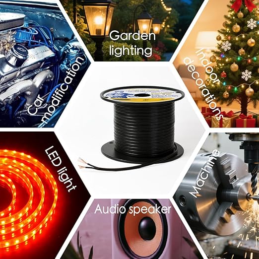 Low Voltage Landscape Lighting Cable 18/2 SPT-1W Bulk Lamp Cord 300-Volt 18-Gauge 250-feet Spool Black UL Listed