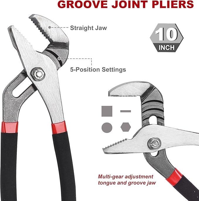 FASTPRO 6-Piece Large Pliers and Wrench Set, Includes 10" Groove Joint, 10" Slip Joint, 8" Linesman, 8" Long Nose, 6" Diagonal Pliers and 8" Adjustable Wrench