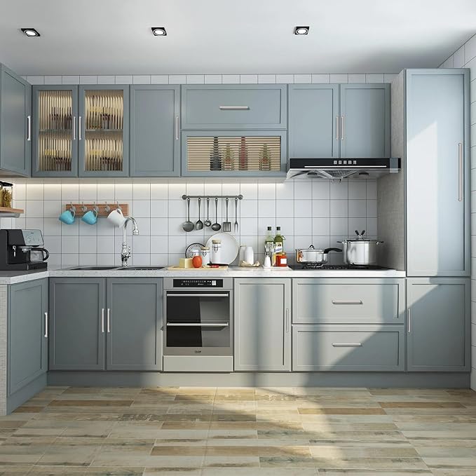 10 Pack 6.3 Inch(160mm) Hole Center Modern Brushed Satin Nickel Cabinet Pull Handle Timeless Vanity Drawer Pull Handle Classic Cabinet Hardware for Kitchen Bathroom, Screws Included, Nickel-B(6.3x10)