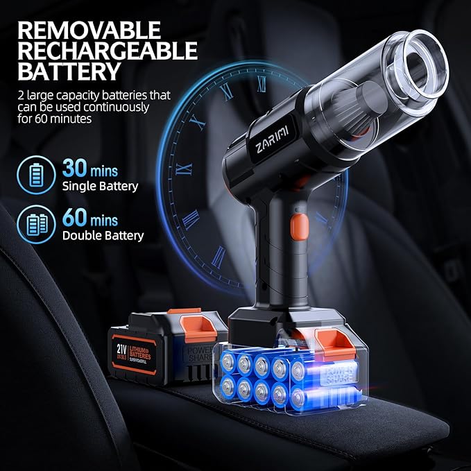 Car Vacuum Portable Cordless, 50000Pa High Power Rechargeable Dust Buster with 2 Batteries & Charger, 6-in-1 Handheld Vacuum Cleaners for Home, Car, Pet Hair, Keyboard, Black