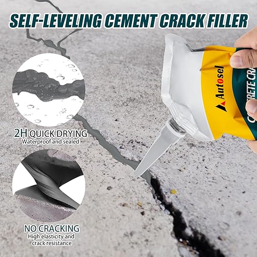 Concrete Crack Filler, Exterior Cement Crack Filler, Self-Leveling Cement Crack Repair Sealant, Fast Drying, Effectively Repairs Cracks in Driveways, Patios, Sidewalks, and Asphalt Pavements - 3 pcs