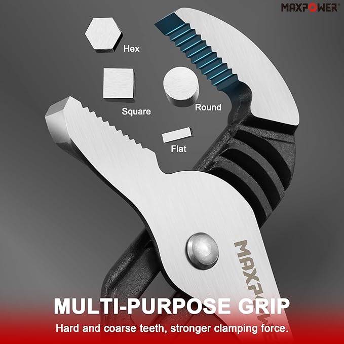 MAXPOWER 12-inch Water Pump Pliers, Straight Jaw Adjustable Tongue and Groove Plier, Slip Joint Plumbing Pliers