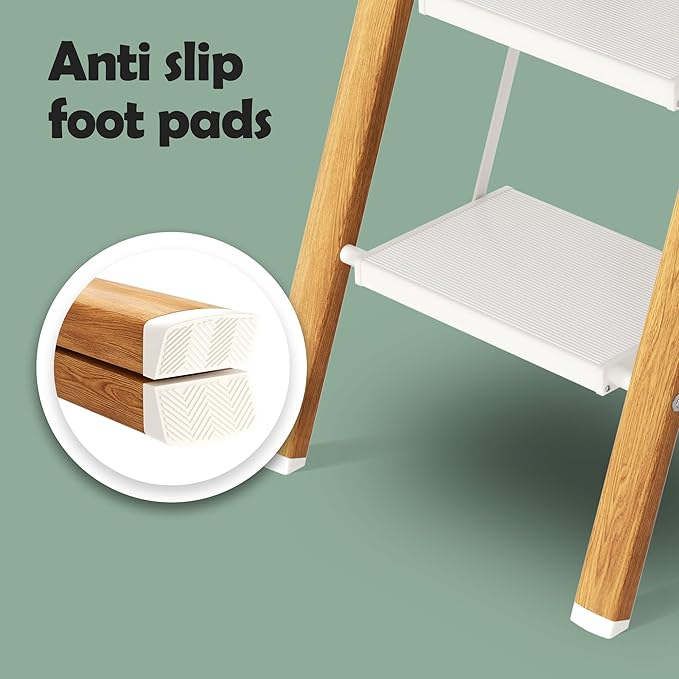 Taranta 4 Step Ladder,Aluminum Lightweight Folding 4 Step Stool with Anti-Slip Wide Pedal,330lbs Capacity Step Ladder for Household,Kitchen,Office - White Woodgrain