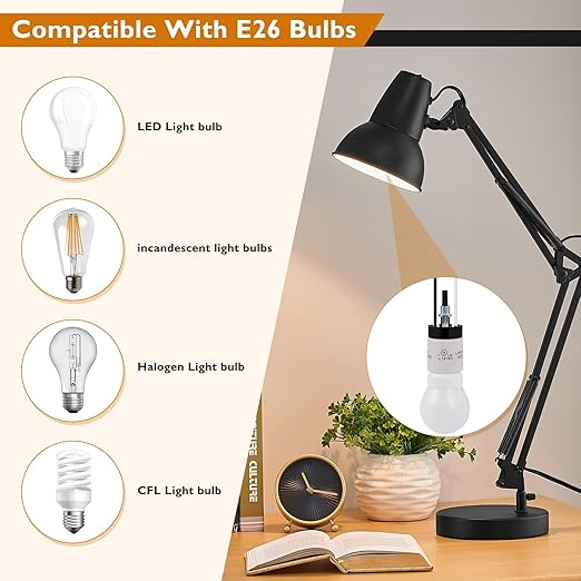 UL Listed Porcelain E26 Lamp Socket with 6'' Wire Lead, High Temp Resistant, Rotary Knob ON/Off Switch with 2 Wire Connectors Nuts for DIY Table Lamp,Pendant Light Replacement (3)