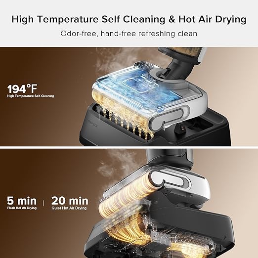 roborock F25 BX Wet Dry Vacuum Cleaner, Cordless Vacuum Mop All in One with 20000Pa, 194°F Hot Air Flash Drying & Self Cleaning, Zero-Tangle Wet Mop Cleaner for Hard Floor, 180° Lie Flat