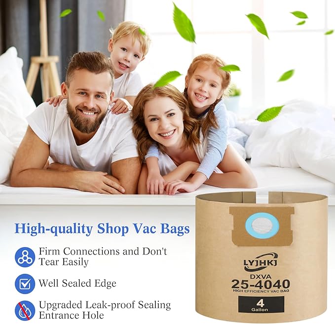 10 Pack DXVA25-4040 Vacuum Bags for DEWALT 4 Gallon Wet/Dry Vacuum, Disposable Shop Vac Bags, Dust Collection Bag Replacement