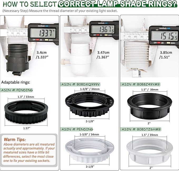 Light Socket Shade Ring,Lamp Shade Collar Rings,Retaining Rings for Light Fixtures Like Hanging Lights,Pendant Lights, Screw Rings for Threaded Medium-Base Sockets
