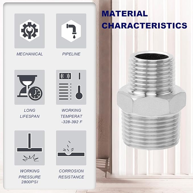 ChillWaves 304 Stainless Steel Pipe Fitting, Reducer Hex Nipple 1/2" NPT Male x 1/4" NPT Male Thread Adapter(3-PACK)