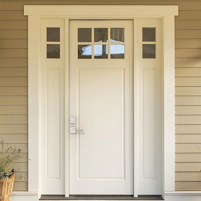 Amerdeco Front Door Lock Set with Double Cylinder Deadbolt, Exterior Entry Door Lever, Heavy Duty Entry Door Locksets for Left or Right Hand Exterior Door(Brushed Satin Nickel 1 Pack)