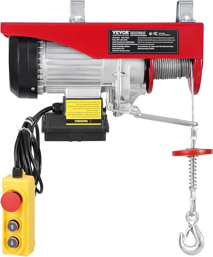 VEVOR Electric Hoist, 1320 lbs 120V Electric Winch with 328 ft Wireless & 14 ft Wired Remote Control, 40 ft Single Cable Lifting Height, Single/Double Slings, Lift Hoist for Garage Warehouse Factory
