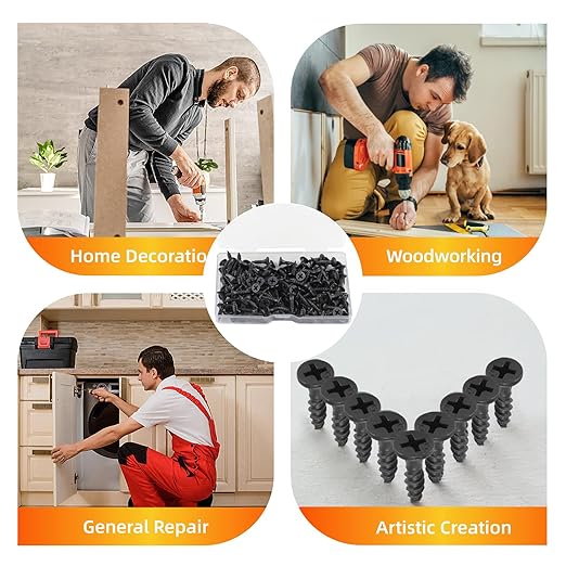 Wood Screws, 163 PCS #6 x 1/2" Flat Head Phillips Black Wood Screws, Premium Self-Tapping Electrophoresis Coated, Ideal for Indoor Furniture & Woodworking