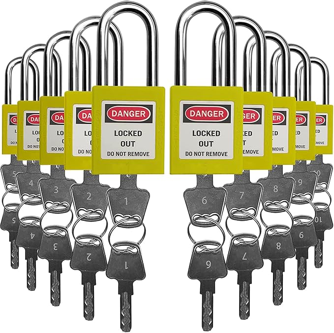 SAFBY Lockout Tagout Locks, Safety Padlock, Keyed Differently Loto Safety Padlocks for Lock Out Tag Out Kits Station (Yellow NO.1-10)