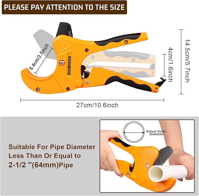 DOMINOX 2PCS PVC Pipe Cutter, Cuts up to 2-1/2" PEX, PVC, PPR, Plastic Hoses& Plumbing Pipes,Ratchet PVC Cutter Tool with SK5 Blade and Aluminum Alloy Body, 2PCS