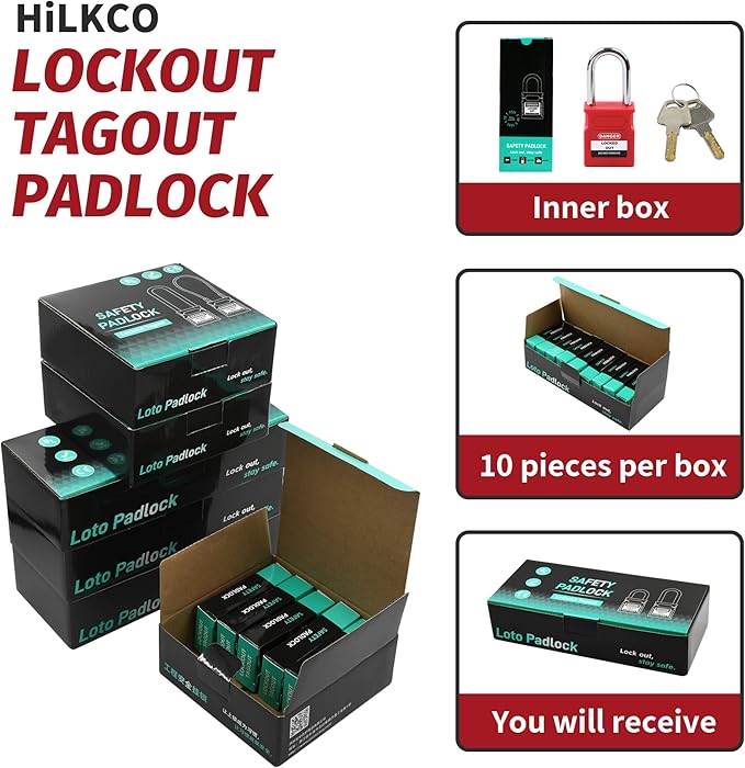 Lockout Tagout Locks - 10 Pack Yellow Loto Locks, Keyed Alike Padlock OSHA Compliant Lock Out Tag Out Lock, Safety Padlocks for Electrical Lockout Tag Out Kits