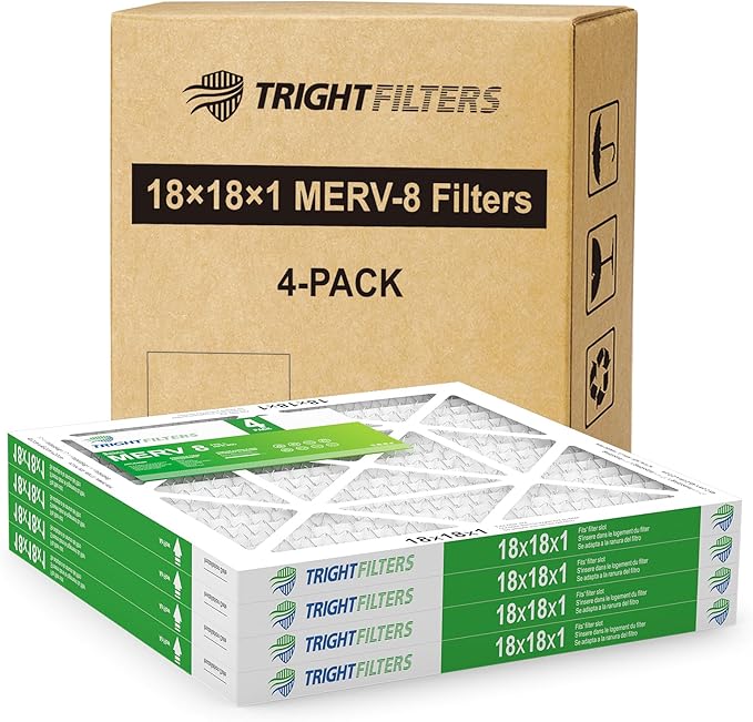 18x18x1 Air Filter 4 Pack, Durable MERV 8 Pleated Home HVAC AC Furnace Filters, Lightweight Compact Air Conditioner Filter Replacement