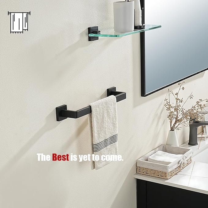 JQK Black Towel Bar, Rounded Edges 18.41 Inch Towel Rack, 304 Stainless Steel Bathroom Wall Mount, Useable Length 16 Inch, TB250L16-PB