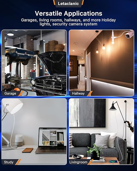 Light Socket to Plug Adapter, 2-Pack Pull Chain 2/3 Prong Light Socket Adapter E26/E27 Light Bulb Outlet Socket Polarized Plug Converter for Garages, Living Rooms, hallways, and More