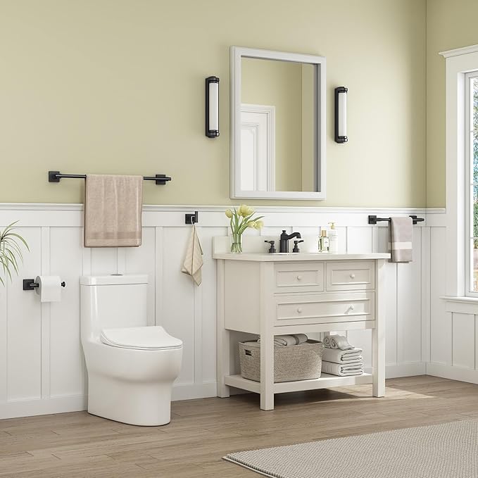 Suyar Matte Black Bathroom Hardware Set, SUS 304 Stainless Steel Bath Accessories Kit 4 PCS, Include Robe Hook, Toilet Paper Holder, Hand Towel Holder, Towel Bar, Wall Mounted