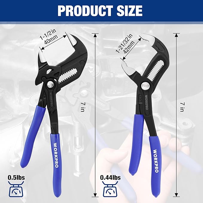 WORKPRO 2-Piece 7-Inch Pliers Wrench & Groove Joint Pliers Set, Quick Adjustment, CR-V Steel, Smooth Jaw & V-Jaw, Upgraded Wide Opening, Soft Grip - for Plumbing, Pipe Fittings, Household Repairs