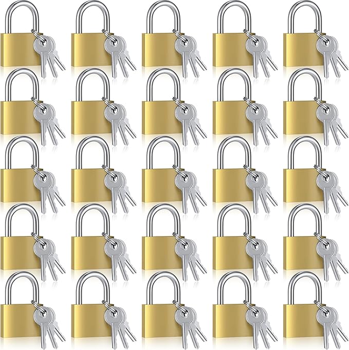 24 Pcs Solid Brass Keyed Padlock, Small Yellow Gym Lock, Strong Padlock with Same Key for Luggage Toolbox (30mm 1-3/16'')