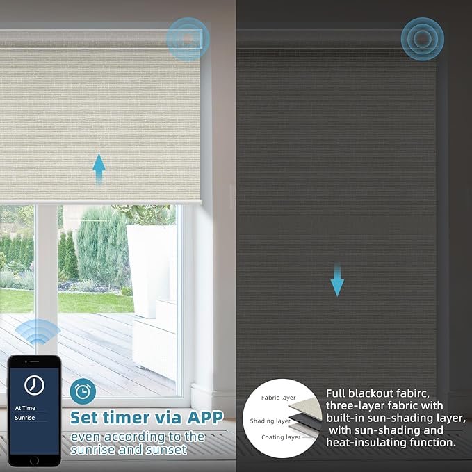 SmartWings Motorized Smart Blinds with Remote, Custom Automatic 100% Blackout Roller Shade Compatible with Alexa/Homekit/Google, Electric Smart Blinds for Indoor Windows, Safari Cream