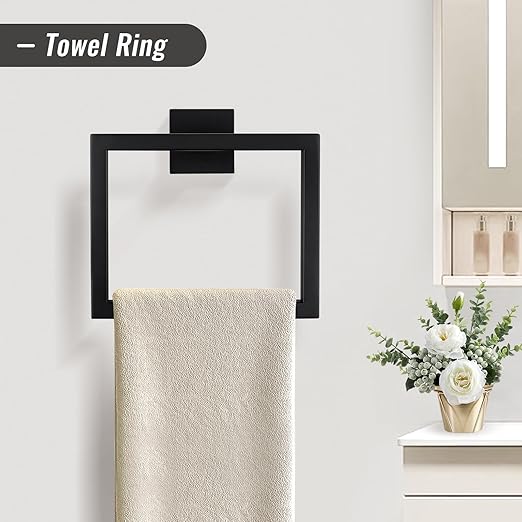 YACVCL Black Towel Bar Set 5-Piece Bathroom Hardware Accessories Set,SUS304 Stainless Steel Towel Rack Set,23.6 Inch Towel Bar,Toilet Paper Holder,Towel Ring and Towel Hooks,Wall Mounted