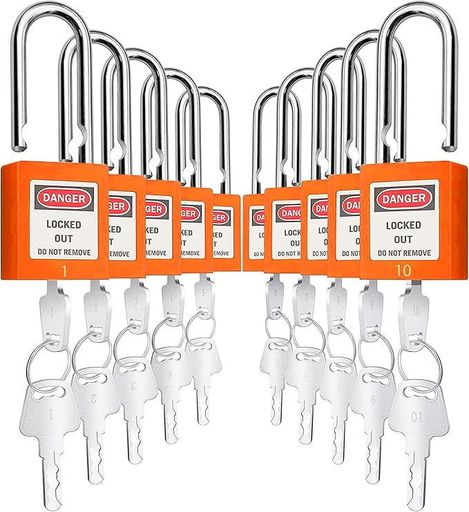 SAFBY Lockout Tagout Locks, Safety Padlock, Keyed Differently Loto Safety Padlocks for Lock Out Tag Out Kits Station (Orange 1-10)