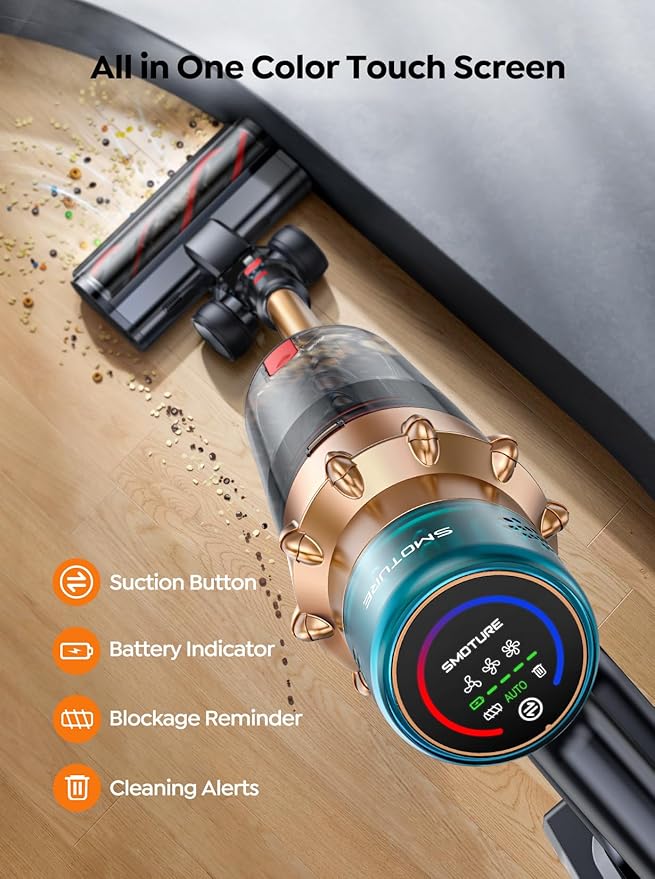 Cordless Vacuum Cleaner, 600W 50KPA 65 Mins Runtime Self-Standing Vacuum Cleaners for Home, Stick Vacuum with Charging Dock Station Removable Battery, Handheld Vacuum for Pet Hair/Carpet/Floor