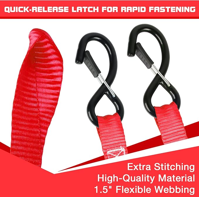 Ratchet Tie Down Straps 4 Pack -15 FT - 2200 LB Heavy Duty Srap for Trucks Cargo Ropes Tie Down Ratchet Rope Set Truck Bed with Safety Lock S Hooks Moving Hold Down-Red