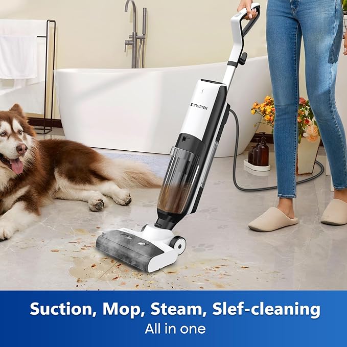 4-in-1 Steam Vacuum Mop - High-Performance Wet Dry Floor Cleaner for Hardwood Floors Carpets, 212°F Steam for Tough Stains, Self-Cleaning LED Display