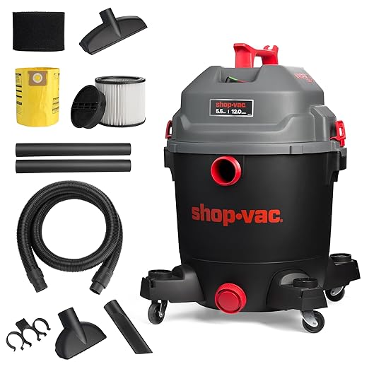 Shop-Vac 5430098 Ultra Quiet Wet/Dry Vacuum, 12 Gallon, 5.5 HP Powerful Suction & Heavy Duty for Jobsite, Garage, Workshop & Home