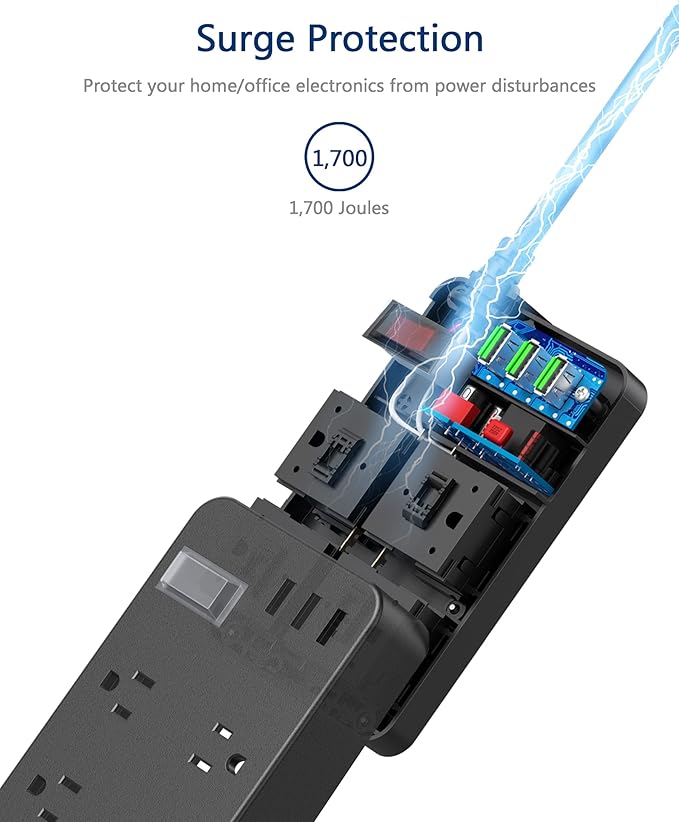 Outdoor Power Strip Weatherproof with USB,Waterproof Power Strip with 4 Wide Spaced Outlets,1700 Joules Surge Protector,15 Ft Extension Cord Power Strip with Low Profile Flat Plug (Black)