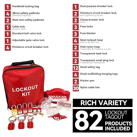 BULANGD Electrical Lockout Tagout Kit - Hasps, Safety Padlocks Circuit Breaker Lock, Loto Tags, Plug Lockout, Steel Lockout Hasp for Safe Lockouts Red…