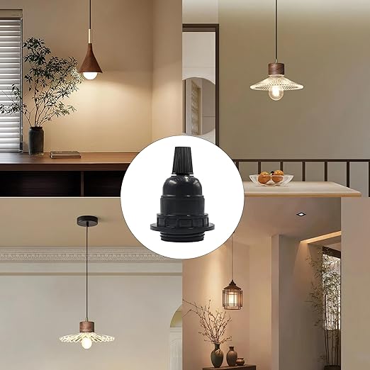 8Pcs E26 E27 Bakelite Black Medium Base Light Socket, Keyless DIY Vintage Style Edison Lamp Holder, Retro Replacement Cover Pendant Lamp Holder for Bulbs and Lampshades