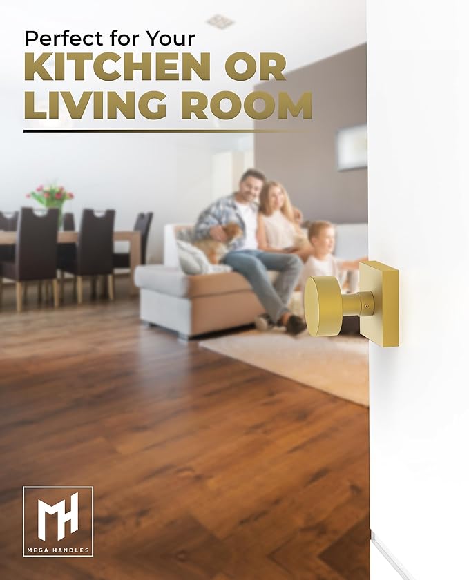 Mega Handles SUANA Passage Door Knob for Hallway, Closet and Bathroom, Reversible Heavy Duty Design Door Knobs, Fits All Standard Door Sizes, Screws Included - Satin Brass (1 Pack)