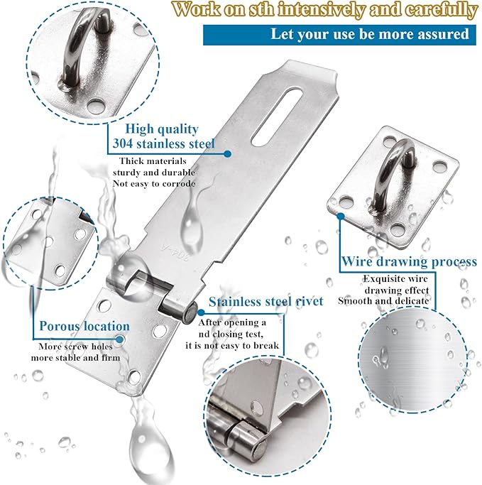 5 Inch Door Locks Hasp Latch 2 Pack,304 Stainless Steel Safety Padlock Clasp Hasp Lock Latch with Combo Lock & Padlock,Heavy Duty Gate Latch Lock with Screws