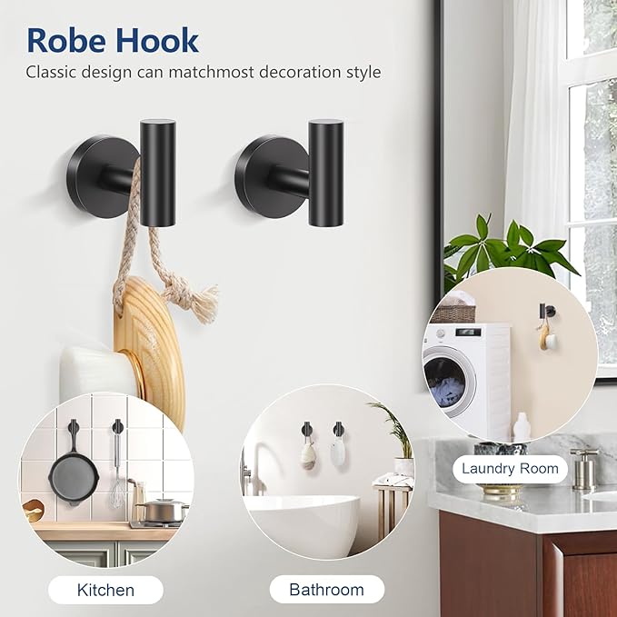 TQKAG 5 Piece Bathroom Towel Bar Holder Sets Matte Black Bathroom Hardware Set Stainless Steel Toilet Paper Holder with Shelf Bathroom Accessories Kit Wall Mounted